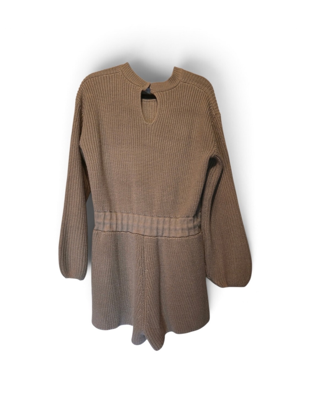 Knit Drawstring Romper in Brown - Picture 2 of 6
